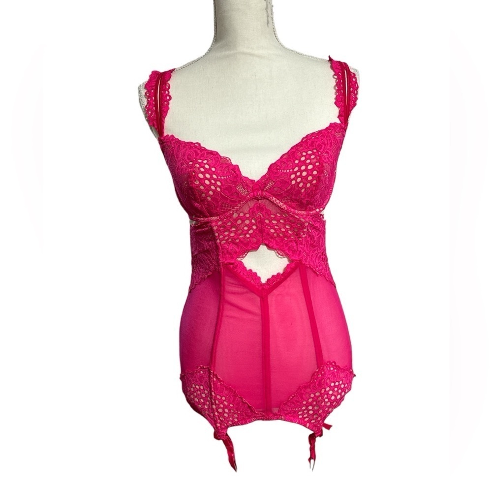 Victoria's Secret Hot Pink Lace Bustier Teddy